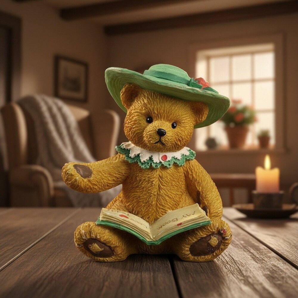 Boyds Bears Reading Teddy Figurine Vintage Cottagecore Cozy Shelf Decor